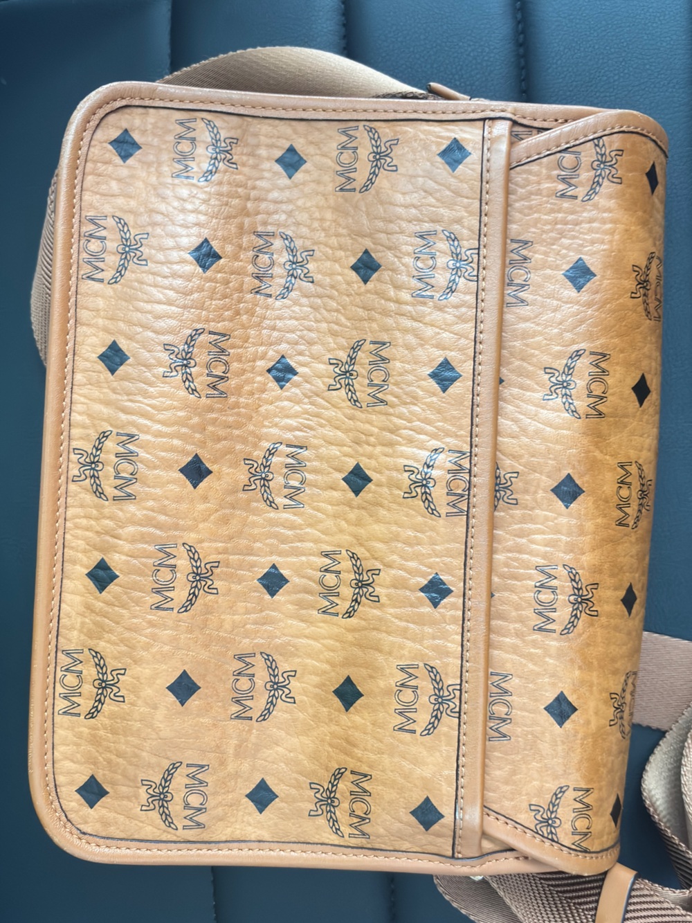 MCM Tan/Black Visetos Logo Crossbody Bag - Picture 3 of 4